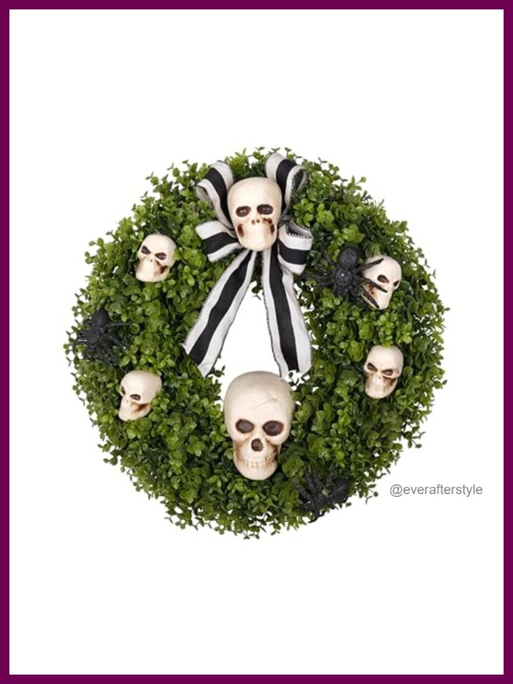 20 Inch Halloween Wreath Faux Boxwood Skull Spider Front Door Decor